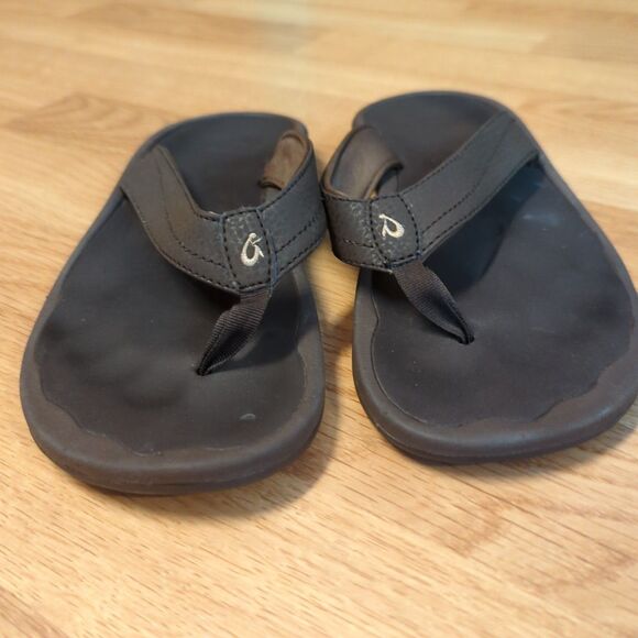 Olukai Ohana Flip Flops Sandals Womens 7 Brown Leather Slip On Summer Beach - Picture 2 of 5